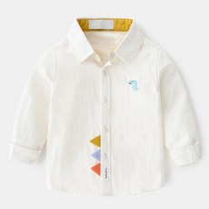EYOUMONG 兒童基本版型翻領恐龍刺繡長袖襯衫 E6S322