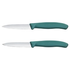 VICTORINOX 瑞士維氏 瑞士經典刀片水果刀2件組 綠色 8cm 6.7694.2C1, 1套, 波浪 + 直式