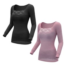 GIAT 吉亞特 繆思魔幻150D蕾絲內搭保暖衣2件組 台灣製 簡約袖款 81948