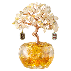 Mass 天然水晶發財樹 財神招財擺件/玄關桌面裝飾 吊墜款, 黃水晶樹