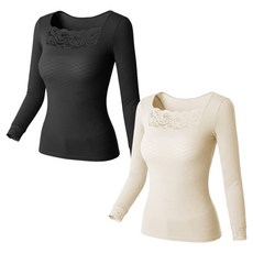 GIAT 吉亞特 台灣製 繆思魔幻150D蕾絲內搭保暖衣2件組 蕾絲袖 81949