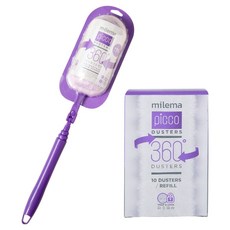 Milema Pico 360度雙面吸附除塵撣 紫色長柄 + 13入補充包組合, 紫色, 1套