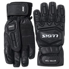 韓國 LUDiS 國家代表隊高山滑雪板競速五指防寒皮革手套 雙手組 LUPDUG06, 黑色, 1套