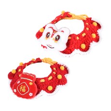 Truly House 吉祥喜氣寵物圍脖/項圈2件組 寵物最大脖圍45cm, 醒獅 + 福袋, 1套