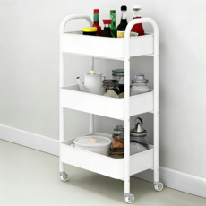프란다스 이동식 튼튼한 다용도 수납 트롤리, 화이트, 3단