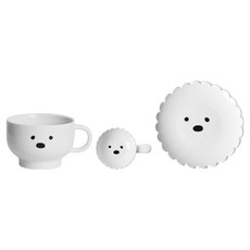 라운드앤플랫 마이퍼피 브런치 식기 세트, 화이트 비숑, 1세트, 소스볼(1P) + 시리얼 머그(1P) + 원접시(1P)
