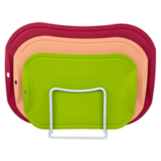 doble 不易留刀痕砧板 3件組 附鋼製收納架, 1套, 砧板 小(29 x 19.3 x 0.25 cm), 中(34.5 x 23.7 x 0.25 cm), 大(39.8 x 27.4 x 0.25 cm), 支架(15 x 10 x 16.5cm)