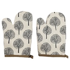 행복술술 북유럽 감성 나무패턴 패브릭 오븐 주방장갑, 혼합색상, 2개