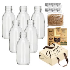 mir 威士忌套組 小玻璃瓶 D型 銀色 100ml x 6入 + 內塞 + 貼紙 + 填充紙絲 + 禮盒組 FN125D, 1套