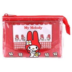 산리오 마이멜로디 레트로 이중 PVC 메이크업 여행용 파우치, 레드, 1개
