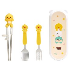 Edison Friends 小鴨4件餐具盒組, 黃色, 1套, 湯匙 + 筷子 + 叉子 + 餐具盒
