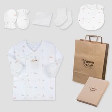 오가닉붐 여름용 말띠해 배냇저고리 + 턱받이 + 손싸개 + 양말 + 손수건 + 상자 세트 + 쇼핑백