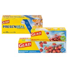 GLAD 佳能 四重鎖扣夾鏈袋 一般中型 25入 + 四重鎖扣夾鏈袋 冷凍大型 15入 + 神奇保鮮膜 迷你 40m 套組, 混合, 1個