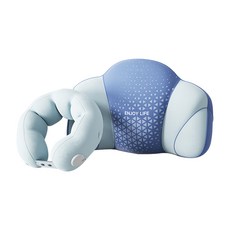 StarGo PVC戶外旅行按壓充氣套組 U型枕+腰靠, 千島冰藍