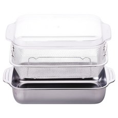 Priceless 不鏽鋼手柄型託盤 + 網籃 + 蓋子組合, 1套, 托盤 + 瀝水籃 + 蓋子