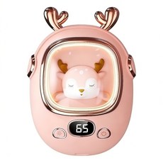 瘋萊也 夜燈麋鹿太空人暖手寶/卡通造型隨身暖暖蛋 氛圍夜燈設計 智能數顯三檔調溫 小鹿粉色, 1個