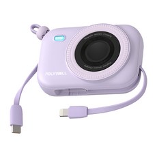 POLYWELL 寶利威爾 自帶線迷你磁吸行動電源 10000mAh Type-C + Lightning 手機 耳機 手錶 無線充適用, 紫色, S014P01