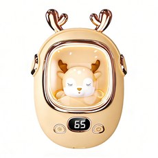 瘋萊也 夜燈麋鹿太空人暖手寶/卡通造型隨身暖暖蛋 氛圍夜燈設計 智能數顯三檔調溫 小鹿米色, 1個