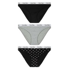 Calvin Klein 凱文克萊 underwear Carousel Cotton Bikini 基本款 女性三角褲3件組, 黑色 + 灰色 + 花紋