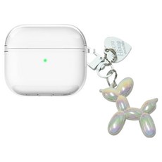 idear 변색방지 에어팟 TPU 케이스 + 풍선강아지 키링 세트, 화이트, 1세트, 에어팟 4