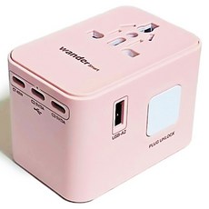 원더 스마트 초고속 해외 여행용 멀티 플러그 6포트 어댑터 PD 45W GaN 2500W PINK, 1개