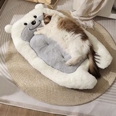 허니버블 반려동물 캐릭터 곰돌이 방석 쿠션 매트, 화이트, 1개