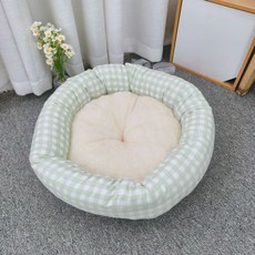 허니버블 반려동물 체크무늬 원형 도넛 꿀잠 방석 쿠션, 그린, 1개