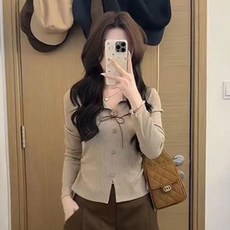 PEONIST 女款星星鈕扣蝴蝶結綁帶針織開襟衫