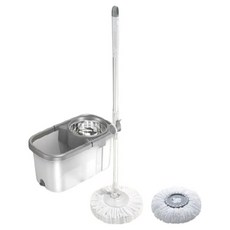 Habong Habong 一鍵式漂洗脫水桶 灰色 + 拖把桿 + 拖把布 2入, 1個