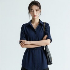 Paperments 女款Avia腰帶反摺袖長版襯衫 14263