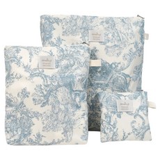 EmonG Toile de Jouy 幼兒園必備品防水收納袋3件組, 藍色