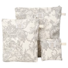 EmonG Toile de Jouy 幼兒園必備品防水收納包3件組, 灰色