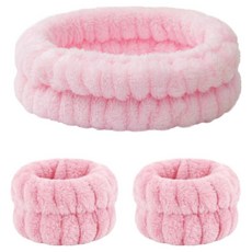 咕嘰毛巾髮帶 + 護腕帶 2件組, 粉紅色, 1套