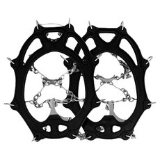 SAPA 冬季登山釣魚12爪鏈條冰爪 雙腳穿戴套組, 黑色