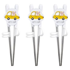 kitchen U 兒童噗噗車 第1階段 矯正筷 汽車款, 3個, 白色