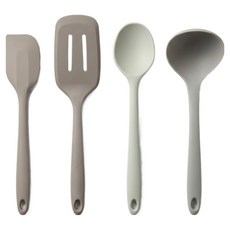 SiliPot 頂級矽膠迷你廚具4件組, 小湯勺 + 迷你刮刀 + 小鍋鏟 + 多功能勺, 摩登棕, 1個