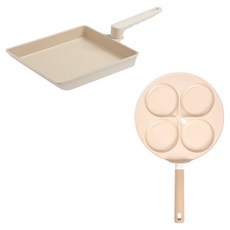 Truecook 電磁爐IH陶瓷平底鍋2件組, 巨型玉子燒鍋 + 4格雞蛋煎鍋, 1套, 米色