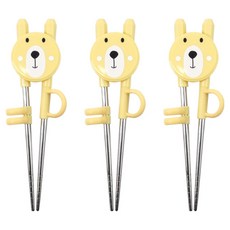 kitchen U 小熊 第1階段 學習筷, 淺黃色, 3個