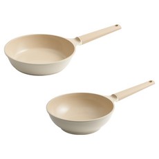 Truecook 電磁爐IH陶瓷平底鍋2件組, 米色, 1套, 平底鍋 24cm + 炒鍋 24cm