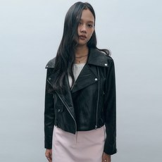 몽돌 여성용 데님 믹스 페이크 레더 자켓 MDJK027