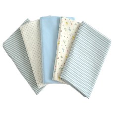 Lily Fabric 套組 有機雙面針織布 製衣布料 5件組, 藍色圓點, 藍色格紋, 藍色條紋, 瑪麗安, 純藍色