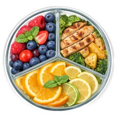 발룬피니 내열유리 나눔 칸막이 밀폐용기 원형 3칸, 1개, 930ml