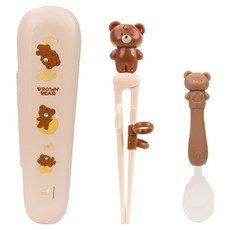 LiLFANT The Stick Max 左手用筷子 + 湯匙 + 收納盒組, 棕熊, 1套, 筷子 + 湯匙 + 收納盒