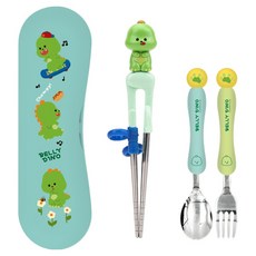 LiLFANT 兒童用 The Stick Max 不鏽鋼筷子 + 湯匙 + 叉子 + 收納盒組 Validdino, 綠色, 1套, 筷子 + 湯匙 + 叉子 + 收納盒