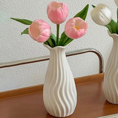 Souplace 波浪紋花瓶 + 人造花套組 S261-0031, 粉紅色