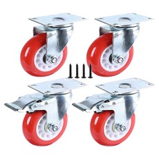 EMPIRE Heavy Roll 大型工業用輪 適用於重型傢俱推車 聚氨酯腳輪 平板固定型 2入 + 旋轉煞車型 2入 + 螺絲組 E.K3TUBK75, 1套