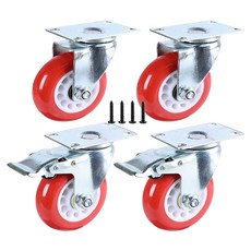 EMPIRE Heavy Roll 大型工業用輪 適用於重型傢俱/推車 聚氨酯腳輪 平板固定型 2入 + 旋轉煞車型 2入 + 螺絲組 J.K4TUBK100, 1套