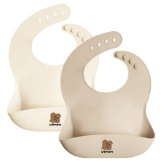 유비맘 유아용 실리콘 자기주도 이유식 턱받이 2종 세트, 초코, 베이지, 1세트