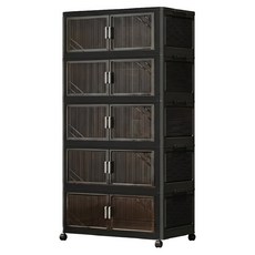 Craftsman In Storage 收納職人 北歐輕奢風條紋雙拼色超大容量可折疊收納櫃/收納推車 附萬向輪, 黑框 + 透灰門