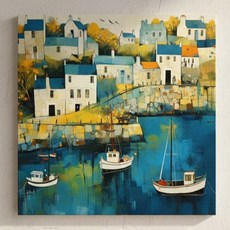 北歐港口城市風景帆布畫框 2 Coast Village, 白色